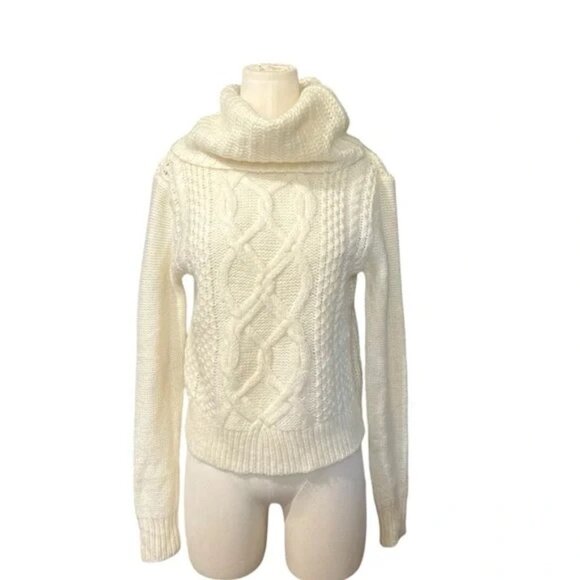 Express Cream Cable Knit Cowl Neck Sweater Wool Mohair Blend in XS - Picture 2 of 8